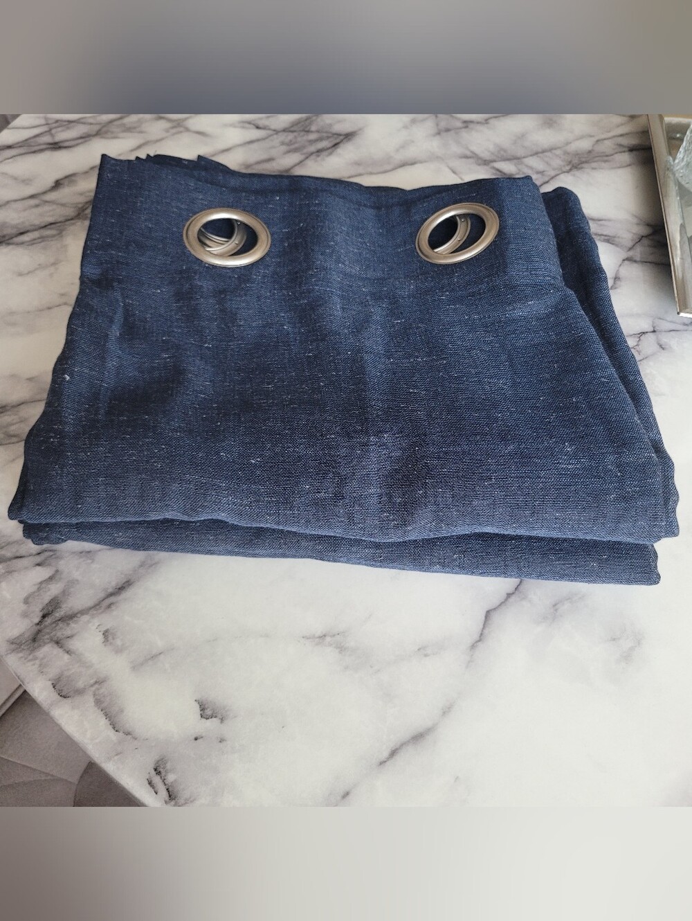 Archaeo Navy Linen Blend Grommet Curtain Panels Set of 2 52x95